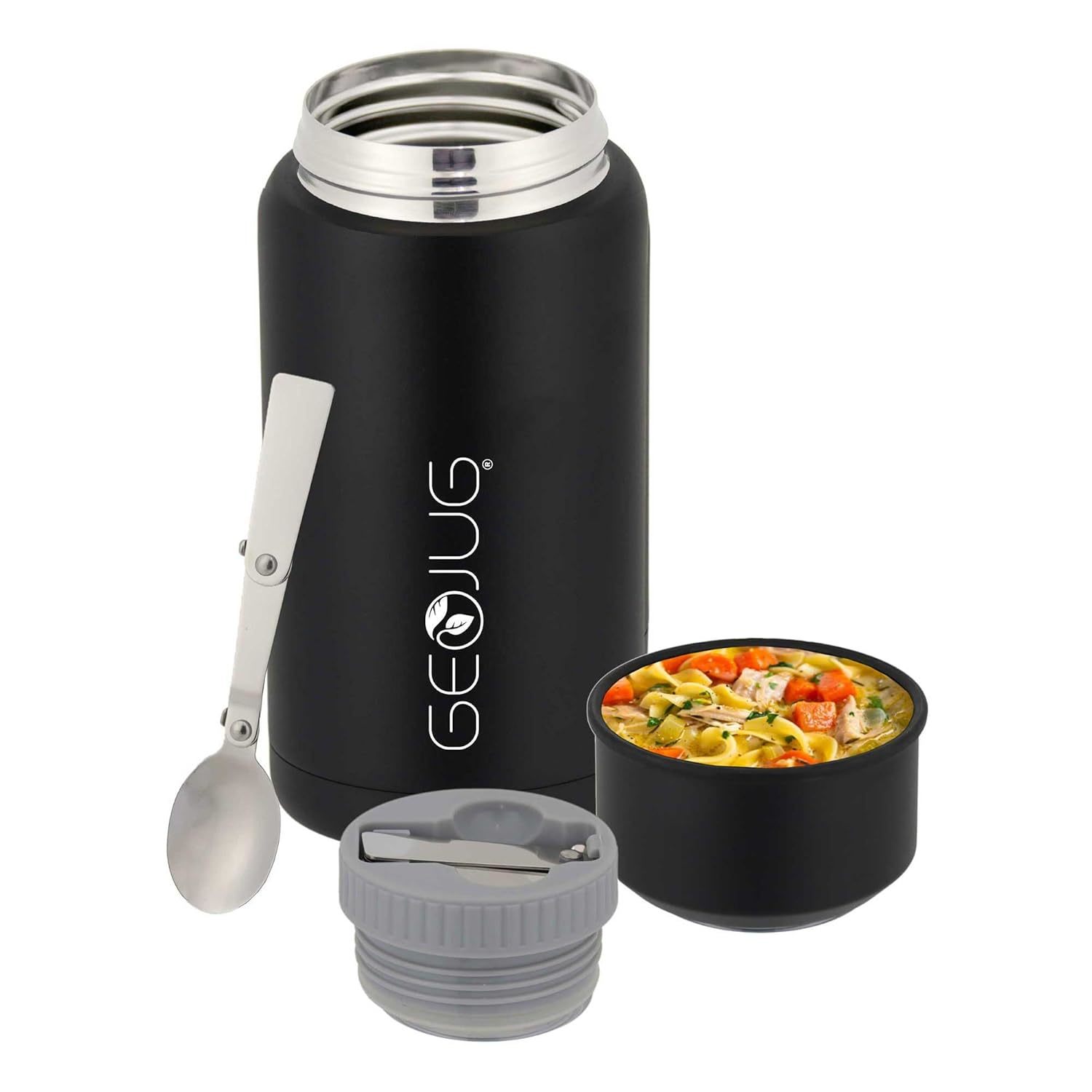 Geojug Vacuum-Insulated Stainless Steel Food Jar With Bowl And Folding Spoon, Bl