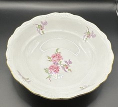 Czechoslovakia Round Serving Bowl Gold Trim Pink Rose Pattern 9-1/2&quot; - £18.76 GBP