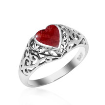 True Devotion Red Coral Heart Sterling Silver Ring-9 - £12.71 GBP