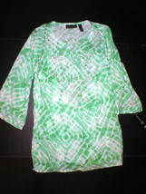 New Womens INC International Concepts 12 Embroidered Tie Dye Top Green White Tun - £54.75 GBP
