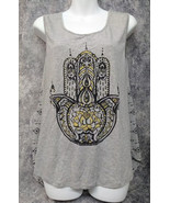 About A Girl Tank Top Hamsa Hand Heather Gray Sheer Aztec Back Boho Wome... - £10.86 GBP