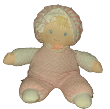 RARE Eden Pink Girl Doll Terry Waffle Blonde Yarn Hair Baby Plush 10&quot; Vintage - £21.47 GBP