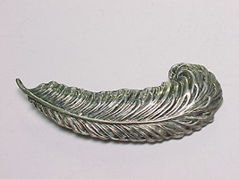 BEAU STERLING Vintage Textured FEATHER QUILL BROOCH Pin - 2 inches - $48.00