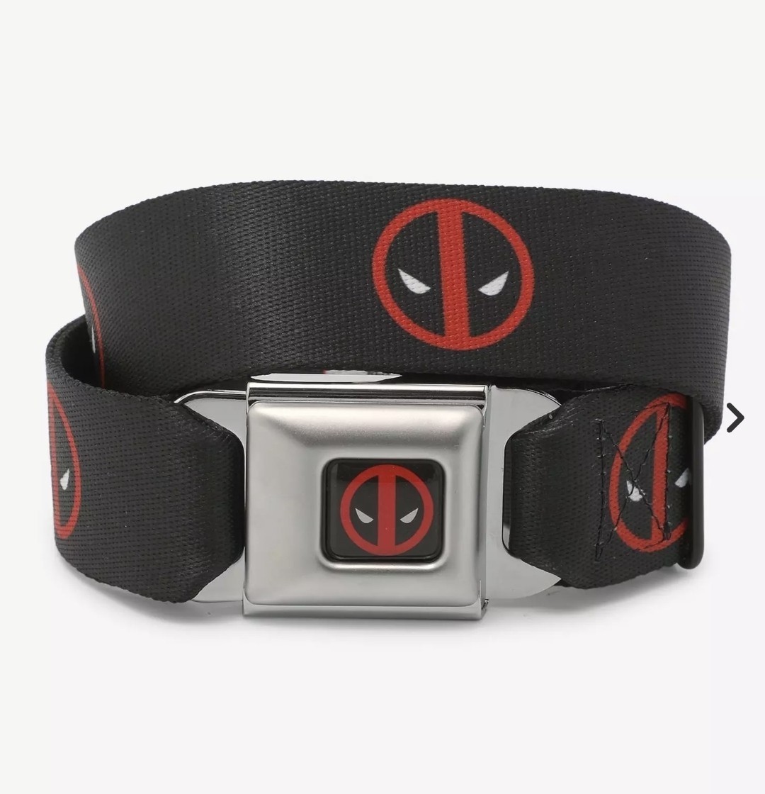Marvel Deadpool Logo Icon Adjustable Seatbelt Buckle Belt by Buckle Down - $21.78