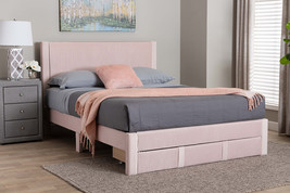 Donnica Modern Light Pink Pleated Velvet Queen Size Storage Bed - $3,985.99 MXN
