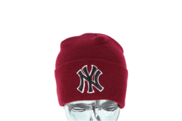 NOS Vintage Hip Hop New York Yankees Baseball Knit Winter Beanie Hat Cap Maroon - £47.38 GBP