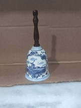 Delft Blue Holland Porcelain Bell Wooden Handle Windmill Floral Design 8... - $14.85
