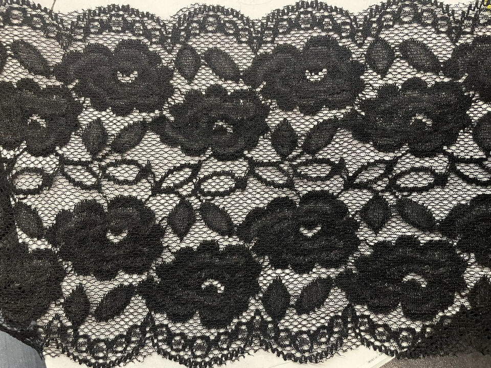 Wide double scalloped stretch embossed floral lace trim 6”per Yard - $1.79