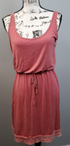 POL Tank Dress Women Large Pink Sleeveless Scoop Neck Lace Trim Drawstring Waist - £14.27 GBP