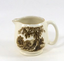Adams-Lancaster English Ware Creamer 3&quot; Tall Footed White/Brown England ... - £13.56 GBP