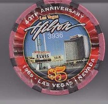 $5 Las Vegas Hilton Hotel 40 Th Anniversary   Elvis Casino Chip - £10.18 GBP