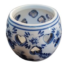 Vtg BLUE DELFT Hand Painted Holland Heart Cutout Tea light Candle Holder... - £11.42 GBP