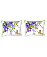 Pair of Betsy Drake Wisteria &amp; Bird Large Indoor Outdoor Pillows 16 In. ... - £70.05 GBP