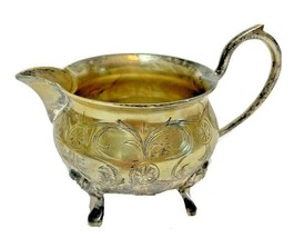 E.P.N.S. India Footed Small Cream Pitcher with Handle Silver Embossed De... - $25.47