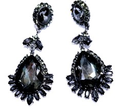 Rhinestone Drop Earrings, Gray Gothic Chandelier Earrings, Steampunk Jewelry 2.8 - £29.04 GBP