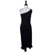 Jessica McClintock Gunne Sax Black Dress Ruffle One Shoulder Front Split Size 7 - £55.35 GBP