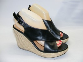 American Eagle Women Size 8.5 M Black Espadrille 4&quot; Wedge Heels Sandal Slingback - £18.62 GBP
