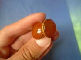 k8 Vintage USSR Soviet Jewelry Orange Baltic Amber gemstone CUFFLINKS by YAK - £35.04 GBP