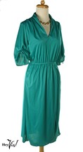 Vintage 80s Slit Skirt Green Wrap Dress - V Neck, Elastic Waist - S/M - Hey Viv - £23.62 GBP