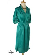 Vintage 80s Slit Skirt Green Wrap Dress - V Neck, Elastic Waist - S/M - ... - £23.90 GBP