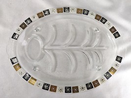 Snowflake Pattern MCM Mid Century Fish Platter White Black Gold Inland Glass - £17.90 GBP