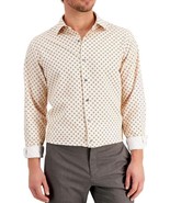 ALFANIi Men&#39;s 16-16.5 34/35 Dress Shirt Slim Fit Stretch Geo Print Tan B... - $19.95