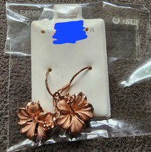 New In Package Hawaii Flower Sterling Silver Rose Gold Dangle  Earrings 1&quot; - £19.24 GBP