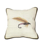 Throw Pillow Ultra Needlepoint Dry Fly Fishing 12x12 Cotton Velvet Wool - £158.57 GBP