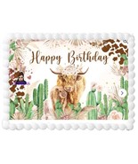 1/2 Sheet Highland Cow Edible Image Cake Topper Baby Shower Happy Birthday  - $26.47