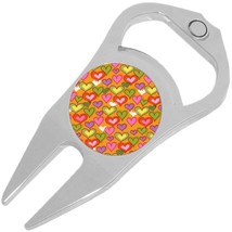 Hearts on Orange Golf Ball Marker Divot Repair Tool Bottle Opener - £9.38 GBP