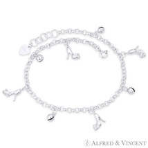 High-Heel Stilettos, Ringing Balls &amp; Rolo Chain 925 Sterling Silver Charm Anklet - £38.84 GBP