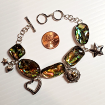 All STERLING SILVER Lucas Lameth LUC Abalone Toggle Clasp Charm Bracelet... - $44.54