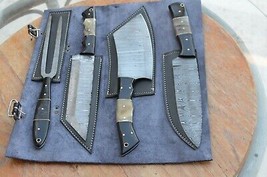 damascus hand forged hunting/kitchen sheaf knives set From The Eagle Collectio q - £132.03 GBP