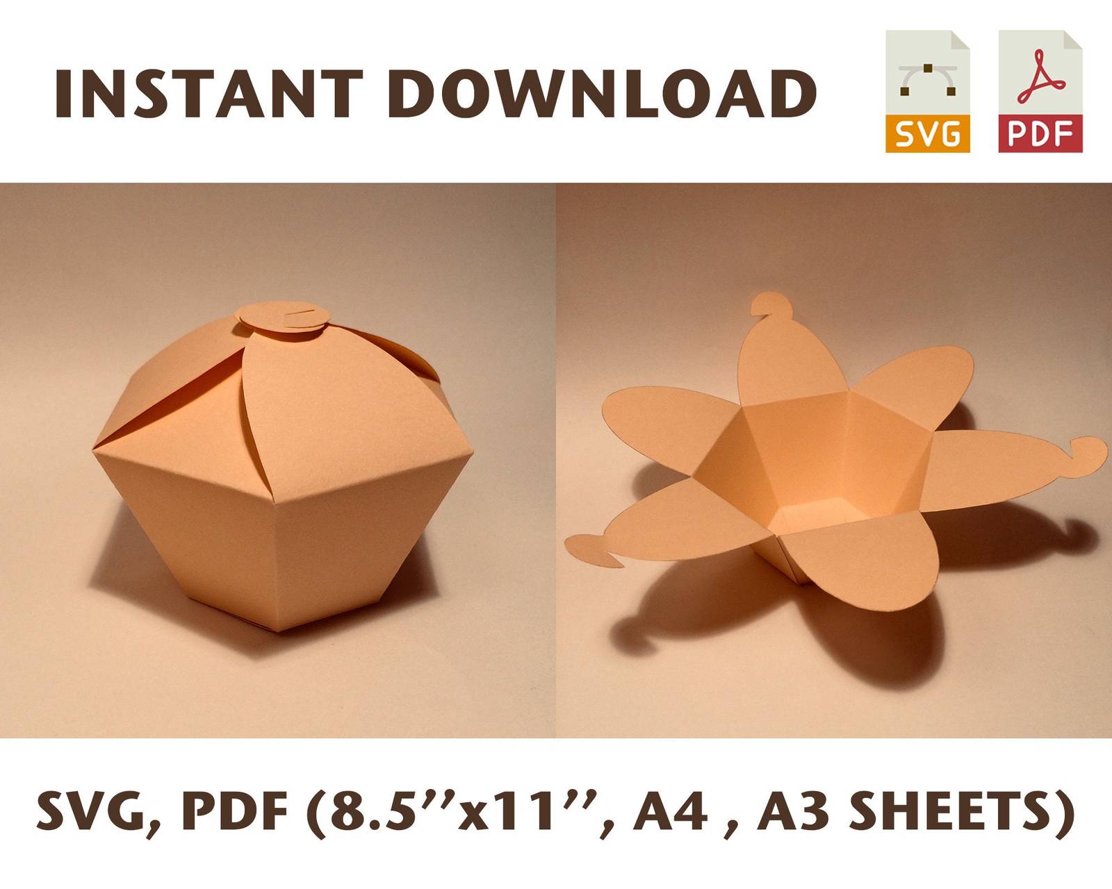 Cupcake box template, cake box, printable box template, DIY box, PDF