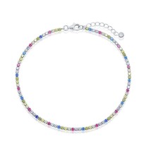 Sterling Silver Multi-Color CZ Tennis Anklet - £56.19 GBP