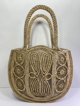Vintage Woven Straw Raffia Handbag Purse Boho Chic Natural Tan Beige Large 70s - £31.59 GBP