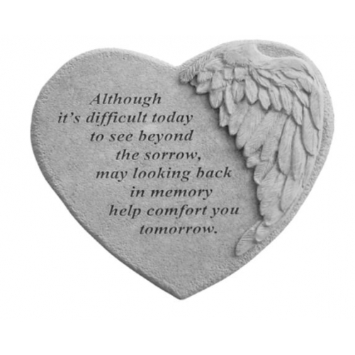 Kay Berry Winged Heart Memorial Stone - Although Its Difficult... - $48.25