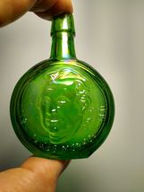 Wheaton Green Carnival Glass Bottle James Monroe 1971 Mini 3" Vintage Retro - $18.89
