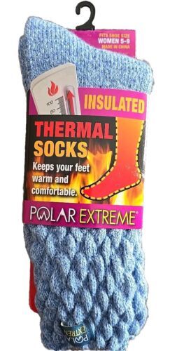 POLAR EXTREME ~ Insulated Thermal Socks ~ Shoe Size Women 5-9 ~ BLUE &amp; W... - $18.70