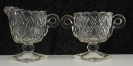 Vintage Kitchen Indiana Clear Glass Pressed Pretzel Pattern Sugar &amp; Crea... - $17.84