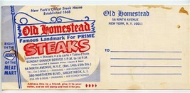 Old Homestead Ninth Ave New York Menu Mailer Advertising Card 1960s - £17.41 GBP