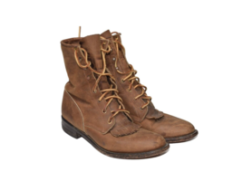 Justin Boots Womens 6 Kiltie Brown Leather Western Lace Up Cowgirl Made in USA - £30.31 GBP