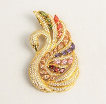 New! Sterling Silver Gold Plated &amp; Gemstone Swan Pendant - £52.11 GBP