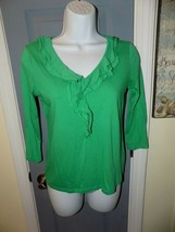 Talbots Green Long Sleeves V-Neck Ruffle Causal Shirt Size XS Women&#39;s - $18.25