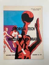 December 20 1971 Georgia Tech vs William and Mary Basketball Official Pr... - £22.40 GBP