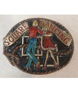 Vintage C &amp; J Inc. Belt Buckle Pewter &amp; Enamel Square Dancing Western Tr... - $463.90 MXN