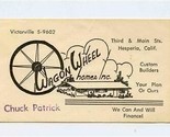 Wagon Wheel Homes Custom Builders Card Hesperia California Chuck Patrick  - $11.88