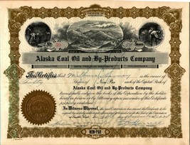 1928 Alaska Coal Oil and By-Products Company Stock Certificate #39 50 Sh... - $30.64