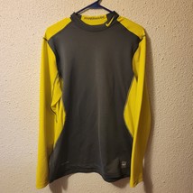 Nike Pro Combat Shirt Yellow Hyperwarm Dri-Fit Top Dark Grey Mock Neck Sz L - £34.23 GBP