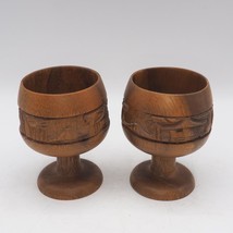 Pair of Wooden Goblet Wine Cup Made in Philippines Hand Carved - £53.43 GBP